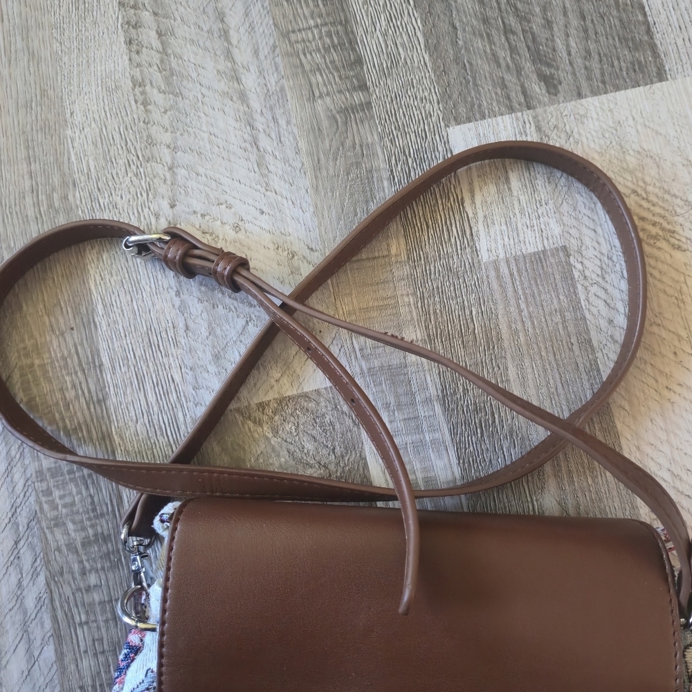 COLAB Floral Tapestry Brown Vegan Leather Crossbody Bag Envelope Clutch Purse - Picture 14 of 14
